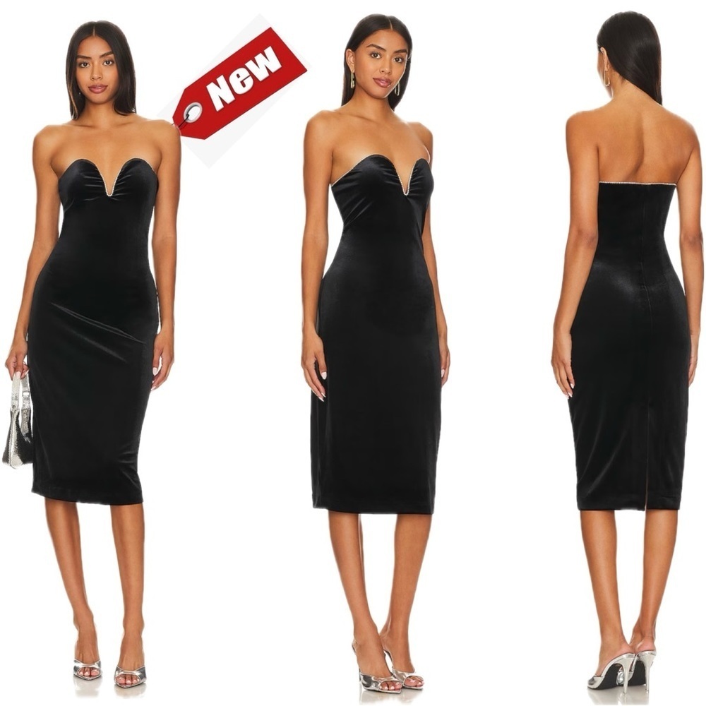 Steve Madden black velvet rhinestone trim strapless Charlene dress NWT